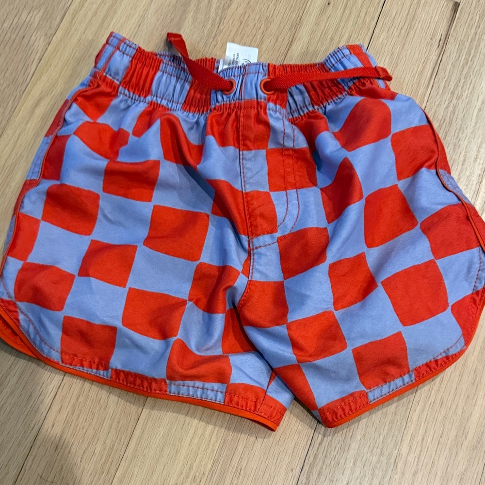 Hanna Andersson Red and Blue Checkered Swim Trunks